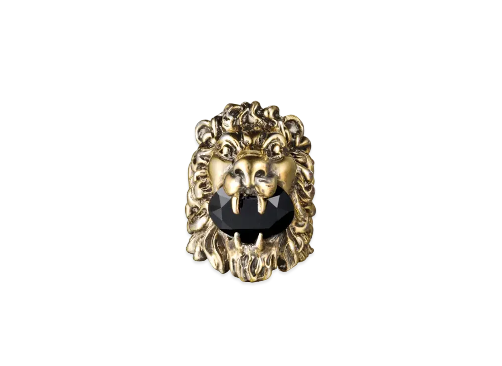 GUCCI Lion Head Ring With Crystal "Gold"
