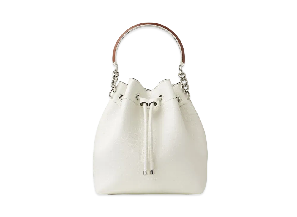 Jimmy Choo Bon Bon Bucket Grainy Calf Bag With Wooden Handle "Latte/Roccia"