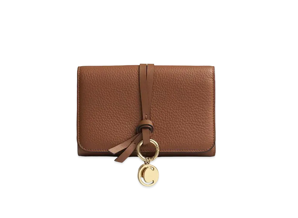 Chloe Women's Alphabet Compact Wallet For In Small Grain & Smooth Calfskin "Tan"