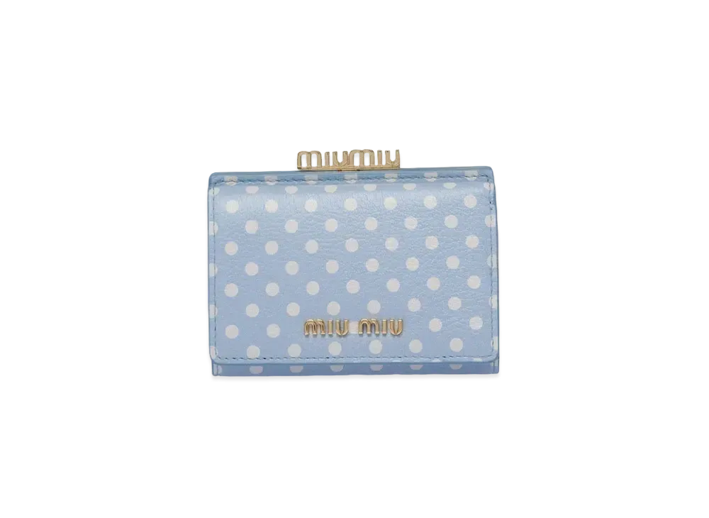 MIU MIU Print Madras Leather Wallet "Sky Blue/White"