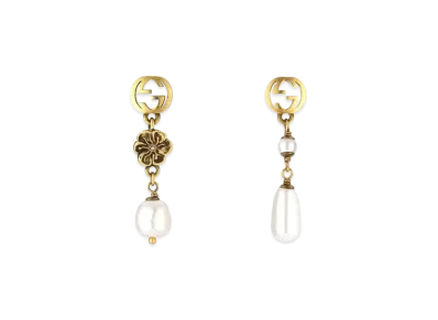 GUCCI Interlocking G Flower Pearl Earrings