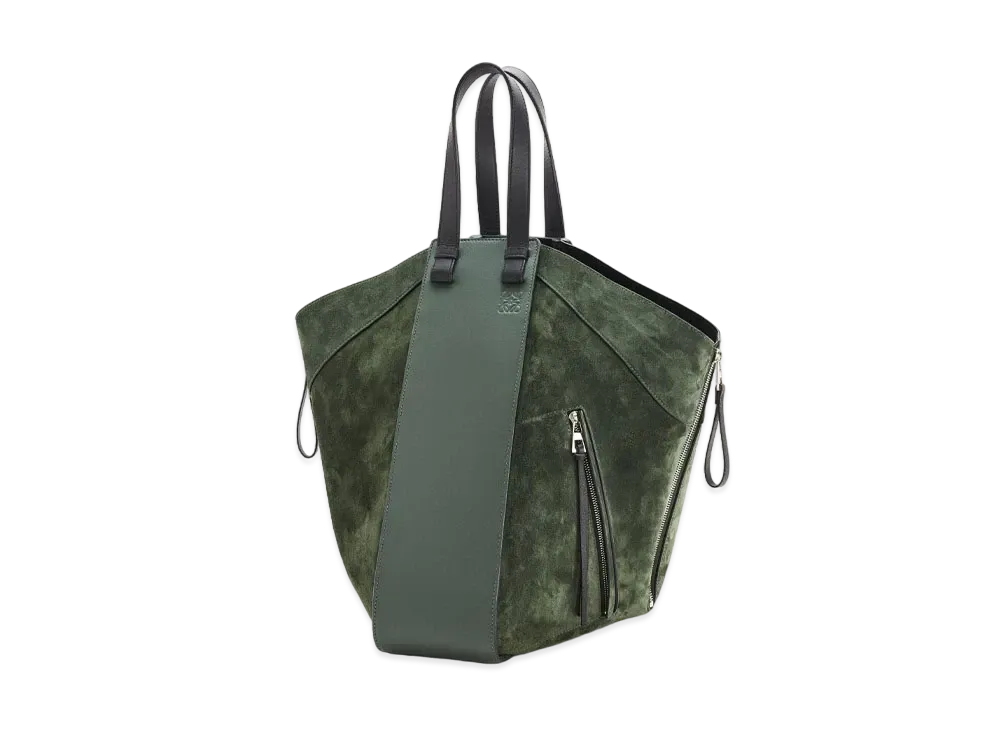 LOEWE Hammock Tote Bag In Calfskin And Suede "Vintage Khaki / Black"