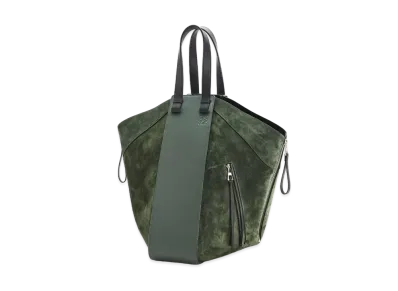 LOEWE Hammock Tote Bag In Calfskin And Suede "Vintage Khaki / Black"