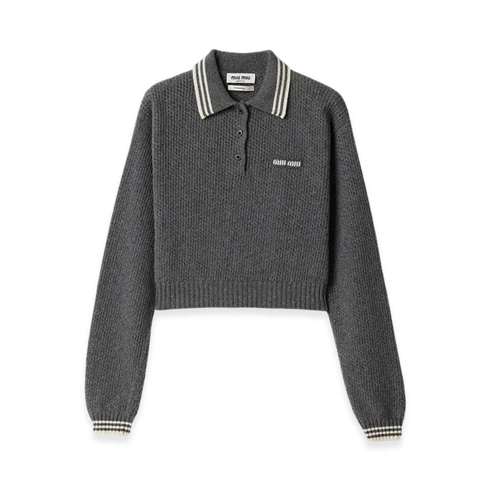 MIU MIU Women's Wool and Cashmere Polo Sweater "Slate Gray"