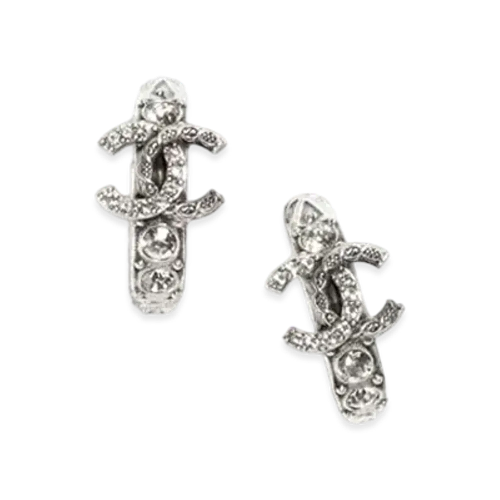 CHANEL Hoop Earrings Metal & Strass "Silver/Crystal"