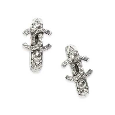 CHANEL Hoop Earrings Metal & Strass "Silver/Crystal"