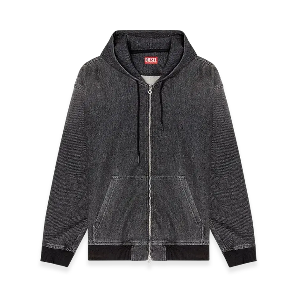 Diesel D-Giri-S Track Zipped Hoodie In Dirt-Effect Track Denim "Black"