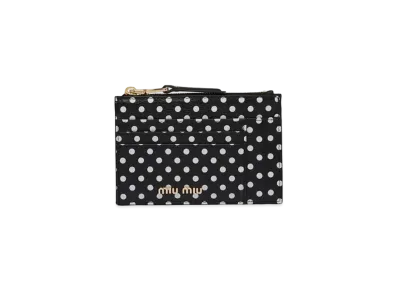 MIU MIU Print Madras Leather Card Case "Black/Light Beige"
