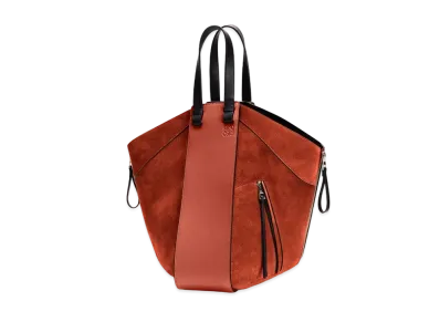 LOEWE Hammock Tote Bag In Calfskin And Suede "Dark Rust / Black"
