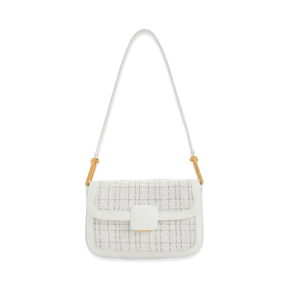 CHARLES & KEITH Core Square Pushlock Knit Shoulder Bag "White"