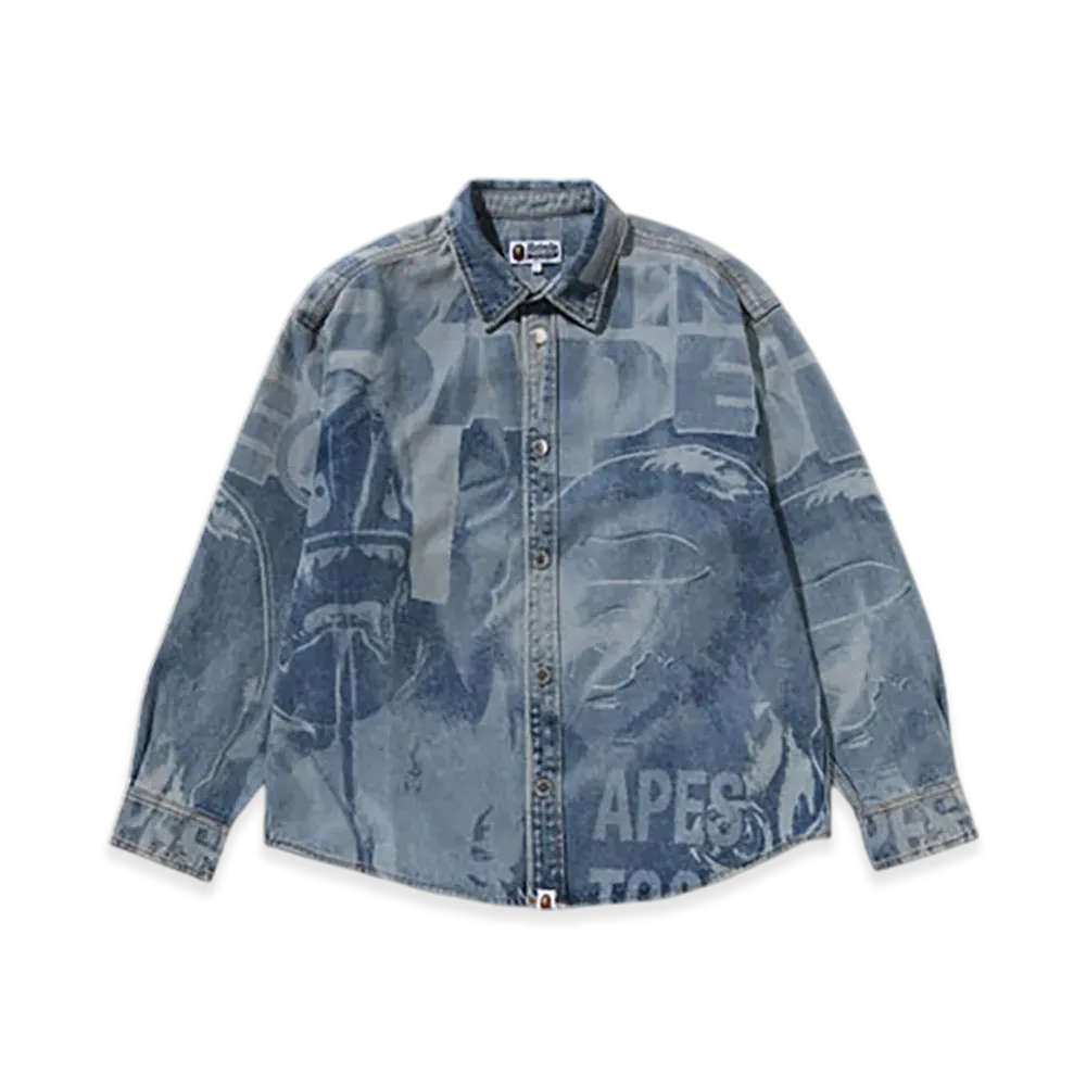A BATHING APE Overall Lasered Denim LS Shirt "Lightindi"