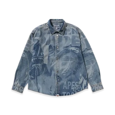 A BATHING APE Overall Lasered Denim LS Shirt "Lightindi"
