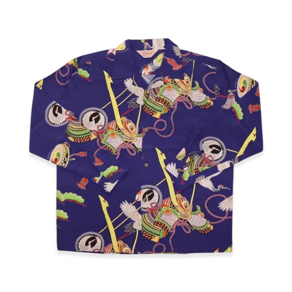 SAPEur Official Hawaiian Shirt Tsuru Kabuto L/S "Navy Blue"