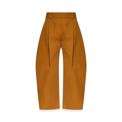 BALENCIAGA Women's Barrel-Leg Pleated Long Bermudas Pant "Brown"