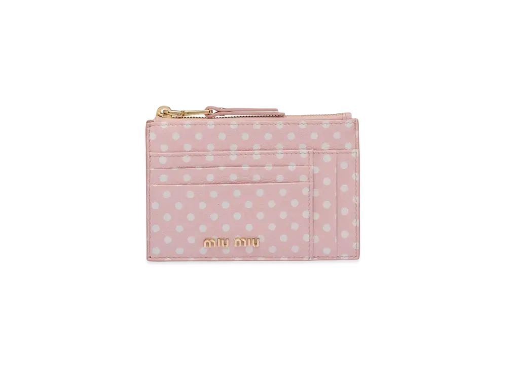 MIU MIU Print Madras Leather Card Case "Gem/White"