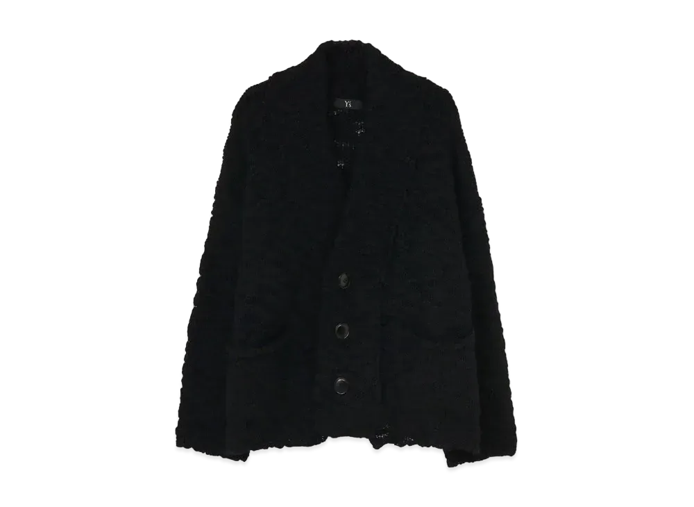 Yohji Yamamoto Y's WOOL SLUB PLAIN STITCH CURL POCKET BIG CARDIGAN "Black"