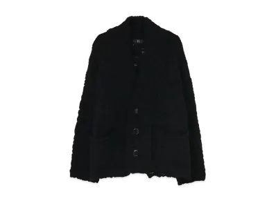 Yohji Yamamoto Y's WOOL SLUB PLAIN STITCH CURL POCKET BIG CARDIGAN "Black"