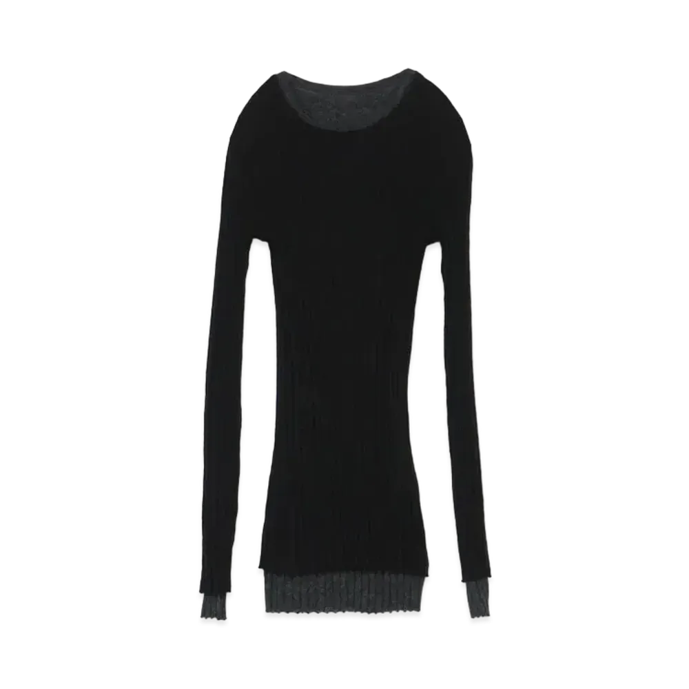 Yohji Yamamoto Y's GAUZE WIDE MIX UP ROUND NECK LAYER T "Black"