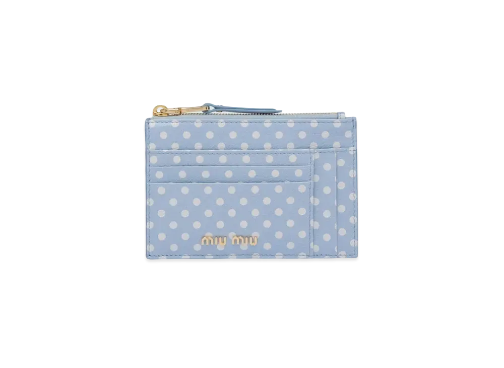 MIU MIU Print Madras Leather Card Case "Sky Blue/White"
