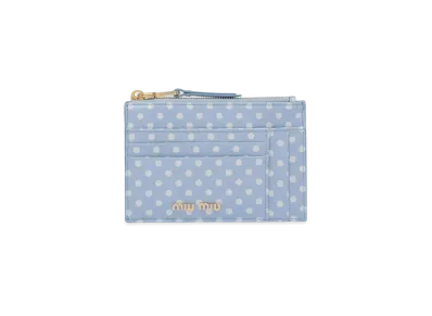 MIU MIU Print Madras Leather Card Case "Sky Blue/White"