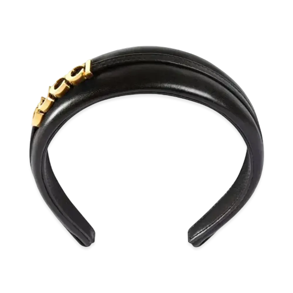 GUCCI Leather Hairband with Gucci Detail "Black"