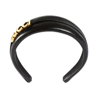 GUCCI Leather Hairband with Gucci Detail "Black"