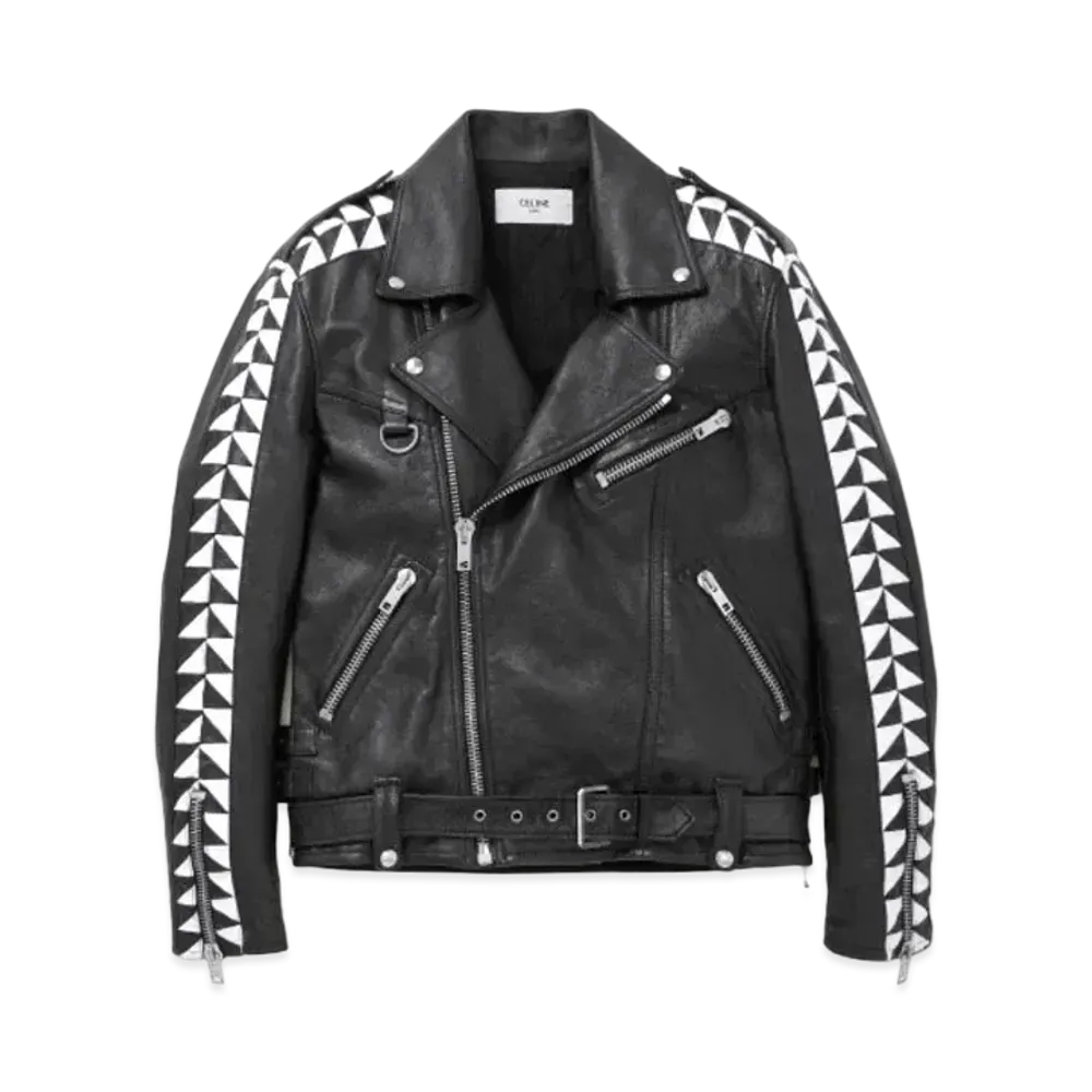 CELINE Oversized Biker Jacket In Calfskin "Black/White"