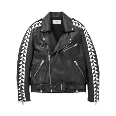 CELINE Oversized Biker Jacket In Calfskin "Black/White"