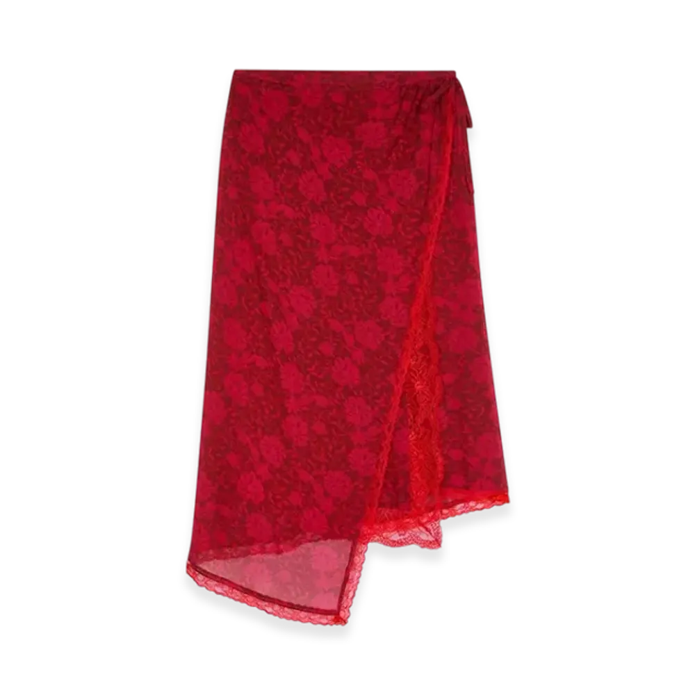 DRIES VAN NOTEN Women's Viscose Wrap Skirt "Cherry"