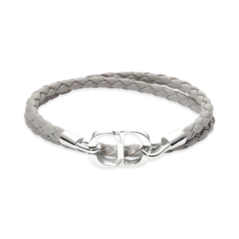 Dior CD Icon Braided Leather Double Bracelet Lambskin and Brass "Gray/Silver"