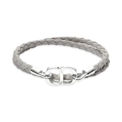 Dior CD Icon Braided Leather Double Bracelet Lambskin and Brass "Gray/Silver"