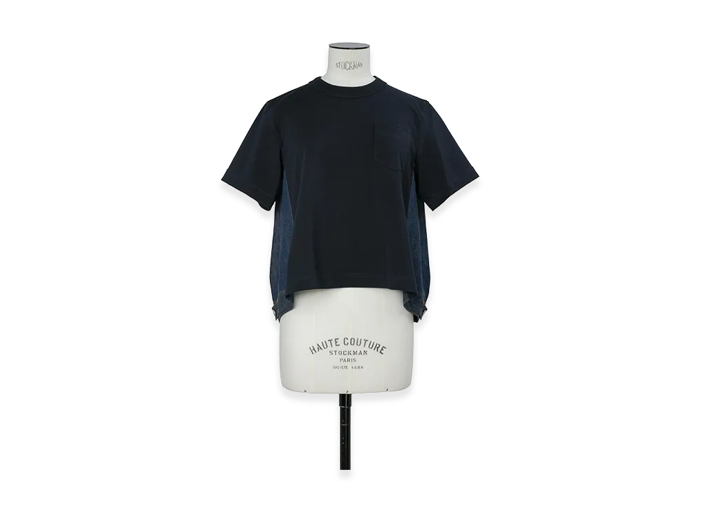 sacai Women's Denim x Cotton Jersey T-Shirt "Navy/Blue"