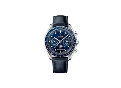 OMEGA Speedmaster Moonphase Co-Axial Master Chronometer 44.25MM Alligator Leather Strap "Stainless Steel/Blue" 304.33.44.52.03.001