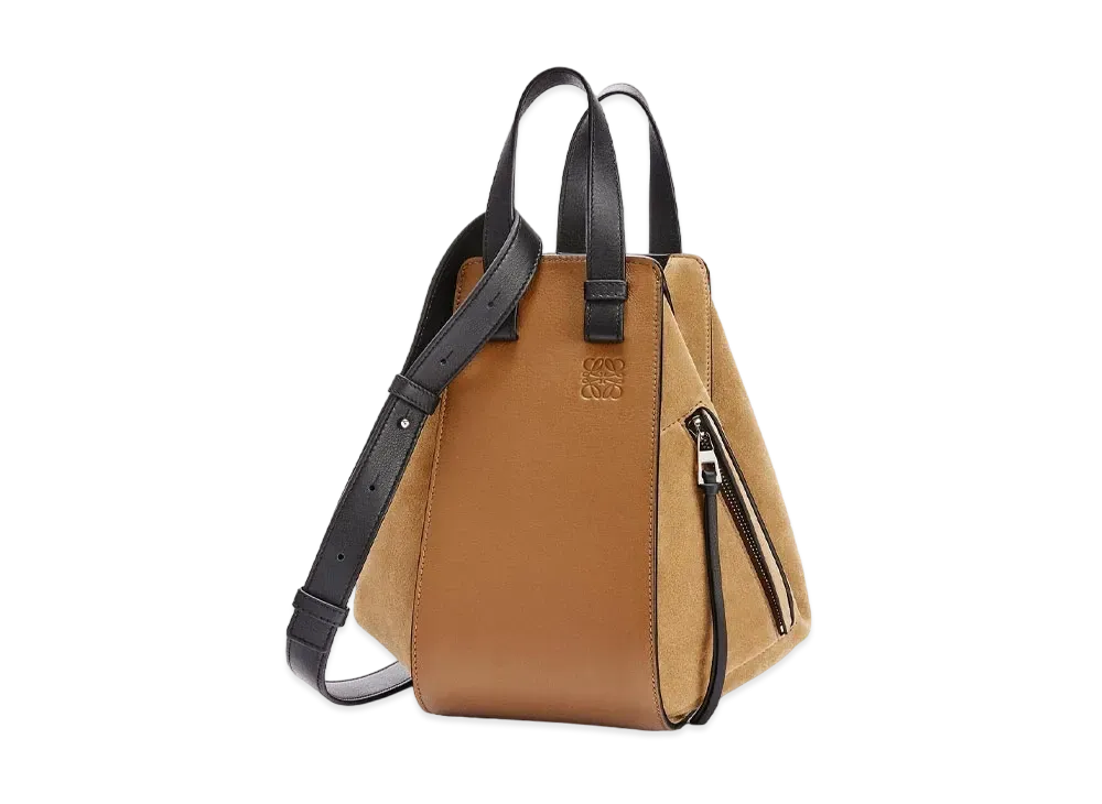 LOEWE Small Hammock Bag In Calfskin And Suede "Oak/Dark Gold"
