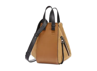 LOEWE Small Hammock Bag In Calfskin And Suede "Oak/Dark Gold"