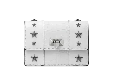 Jimmy Choo Pyxis Clutch Mini Synthetic Leather And Shiny Croc-Embossed Clutch Bag With Metal Buckle "Latte"
