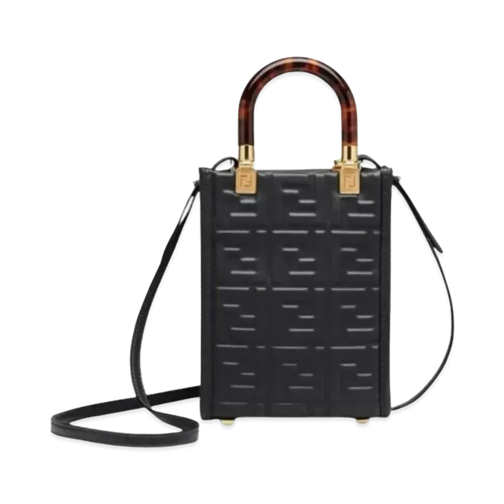 FENDI Sunshine Shopper Mini Leather Bag "Black"
