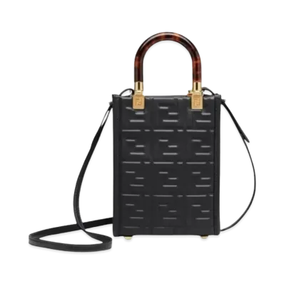 FENDI Sunshine Shopper Mini Leather Bag "Black"