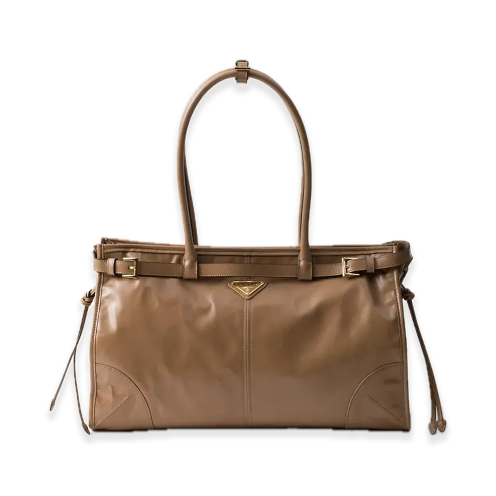 PRADA Bonnie Large Leather Handbag "Cameo Beige"