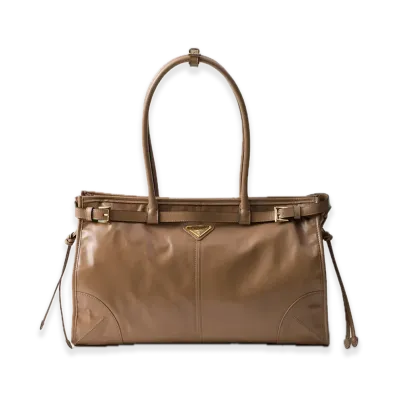 PRADA Bonnie Large Leather Handbag "Cameo Beige"