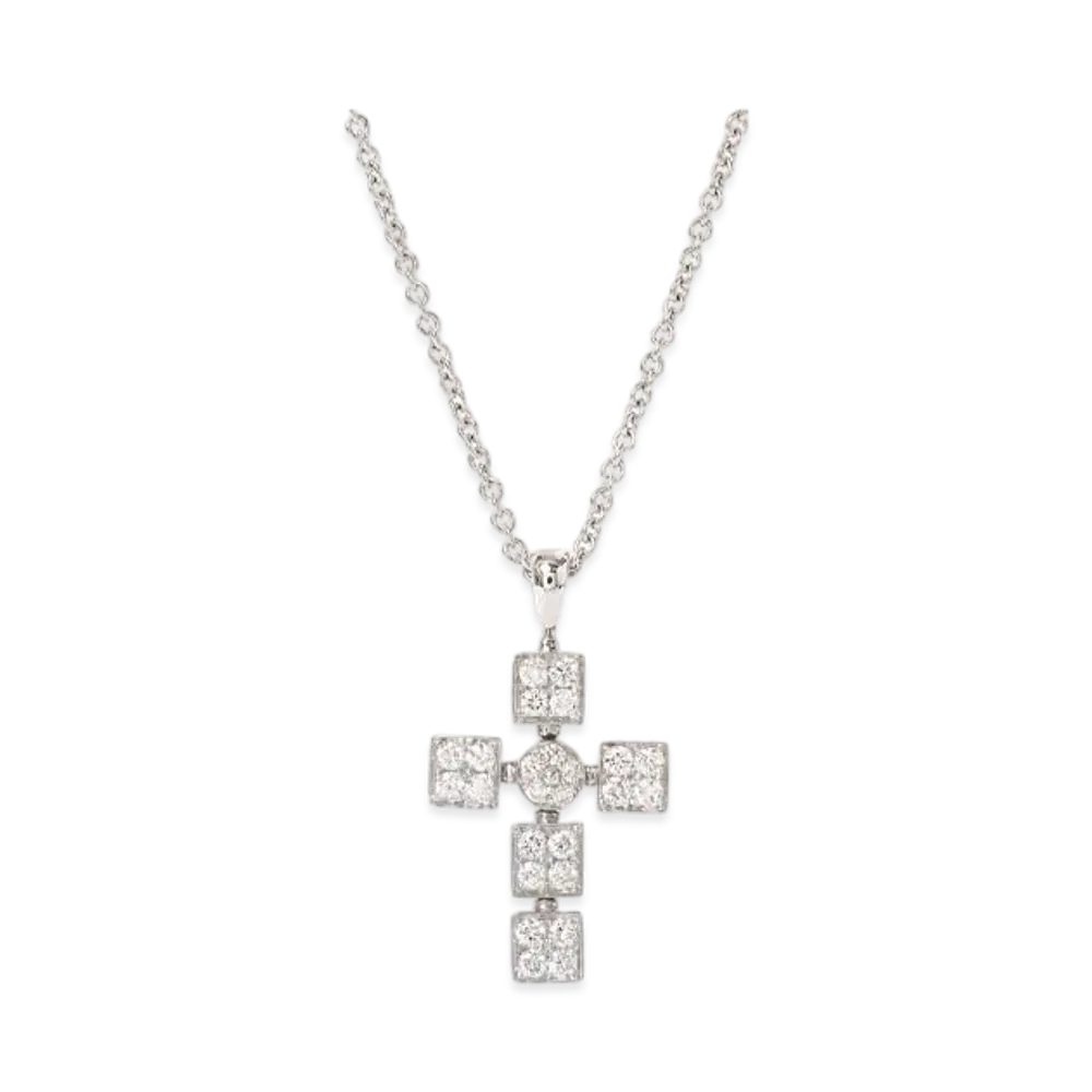 BVLGARI Lucia Latin Cross Diamond Necklace "White Gold"