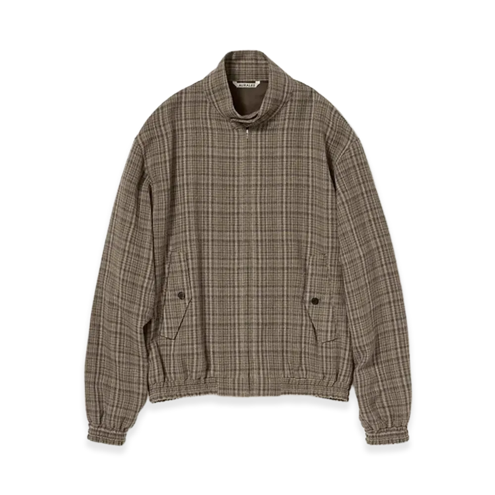 AURALEE Women's Silk Linen Nep Check Zip Blouson "Dark Brown Check"