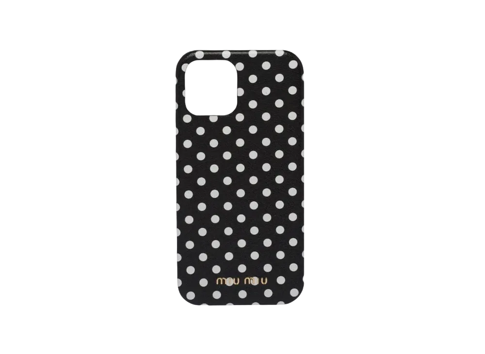 MIU MIU Madras Leather iPhone 12,12 Pro Cover "Black/Light Beige"