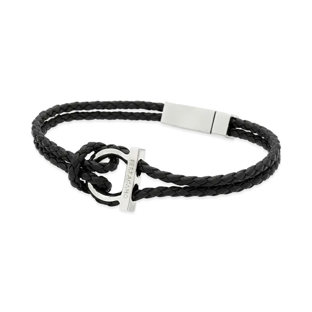 Salvatore Ferragamo Gancini Leather Bracelet "Black"