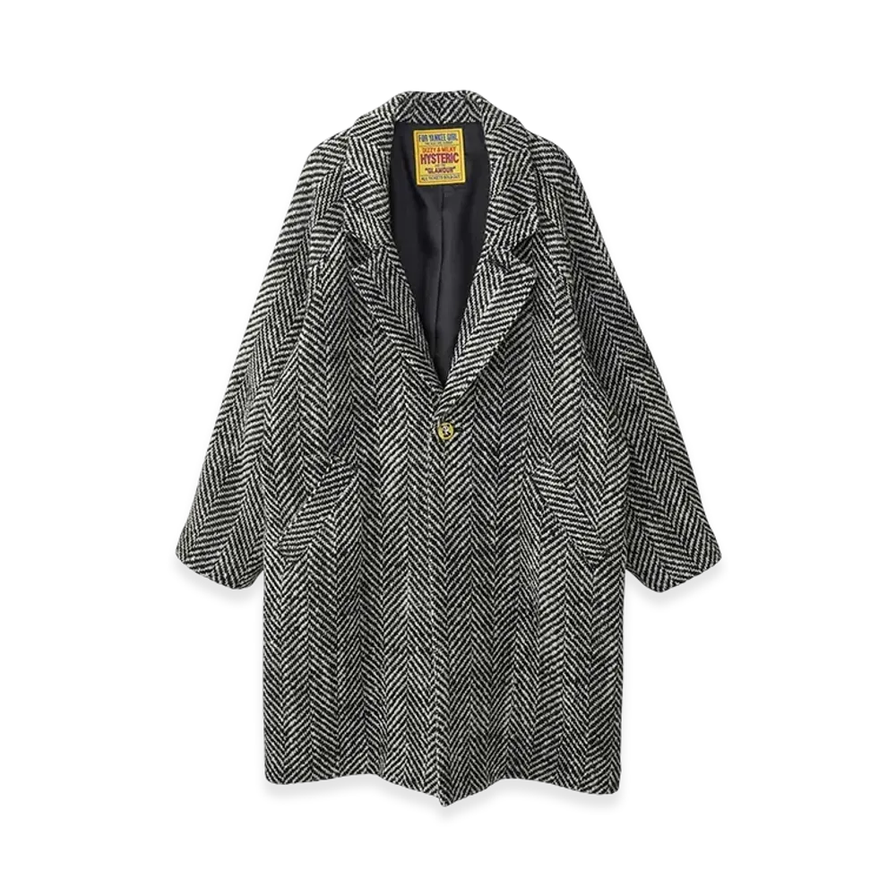 HYSTERIC GLAMOUR Herringbone Wool Coat "Black"
