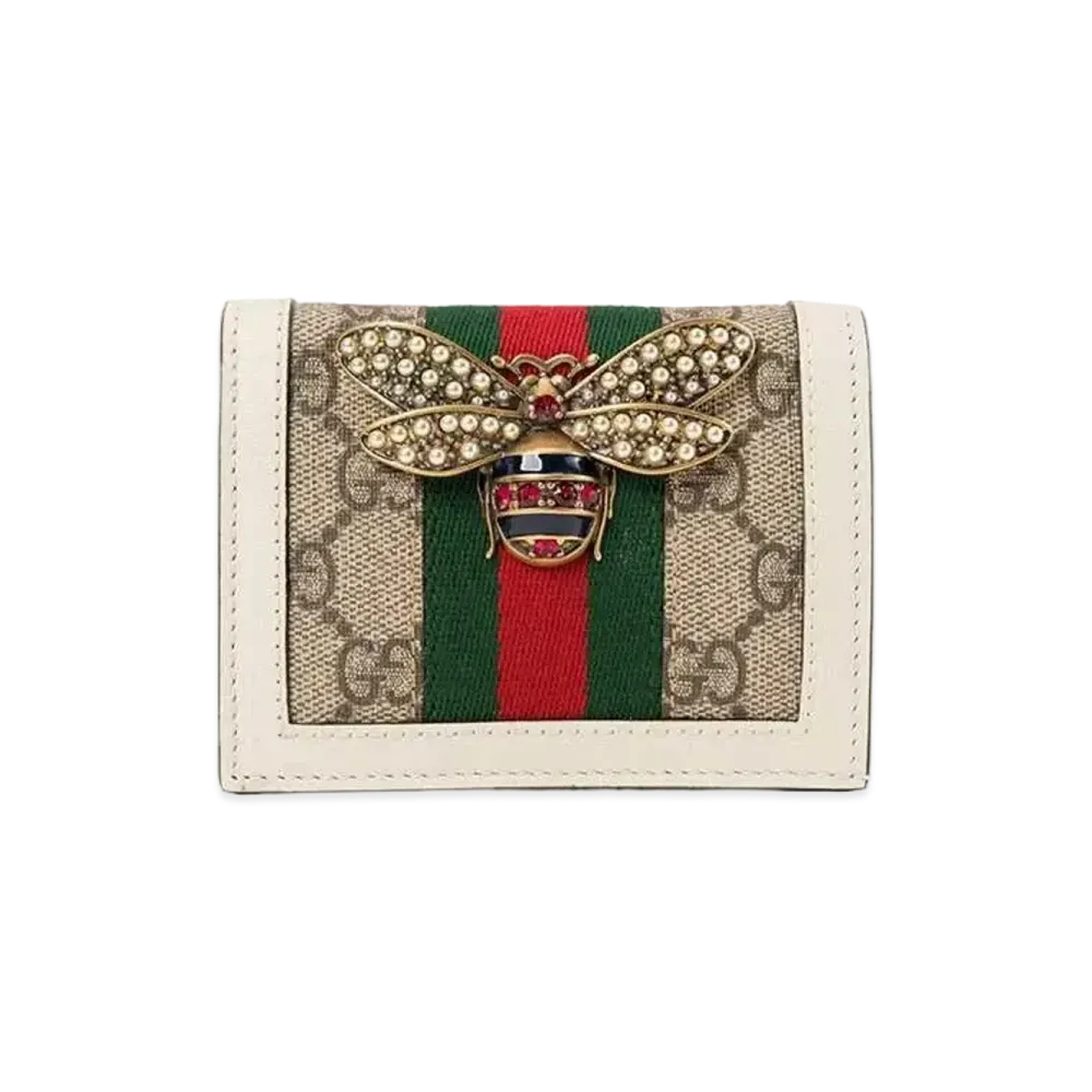 GUCCI GG Supreme Queen Margaret Bee Card Case Wallet "White"