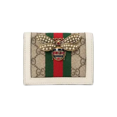 GUCCI GG Supreme Queen Margaret Bee Card Case Wallet "White"