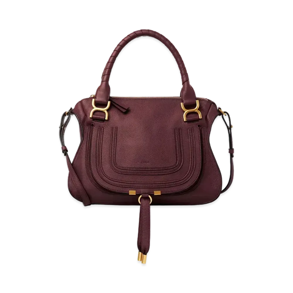 Chloe Marcie Leather Handbag In Grained Calfskin "Burgundy"