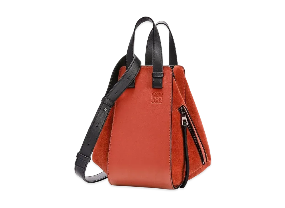 LOEWE Small Hammock Bag In Calfskin And Suede "Dark Rust/Black"