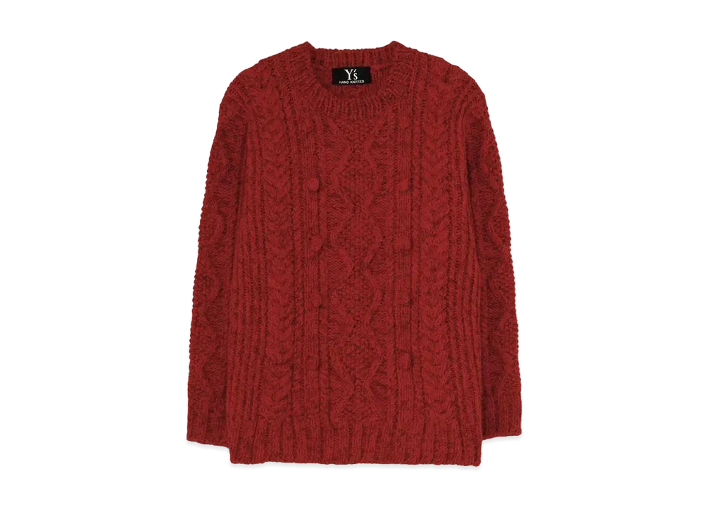 Yohji Yamamoto Y's HAND-KNITTED ALLAN PATTRN ROUND NECK PULLOVER "Red"